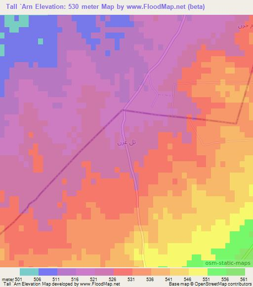 Tall `Arn,Syria Elevation Map