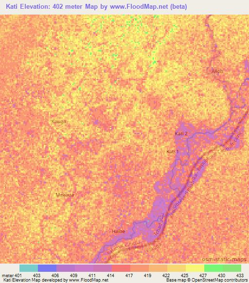 Kati,Chad Elevation Map