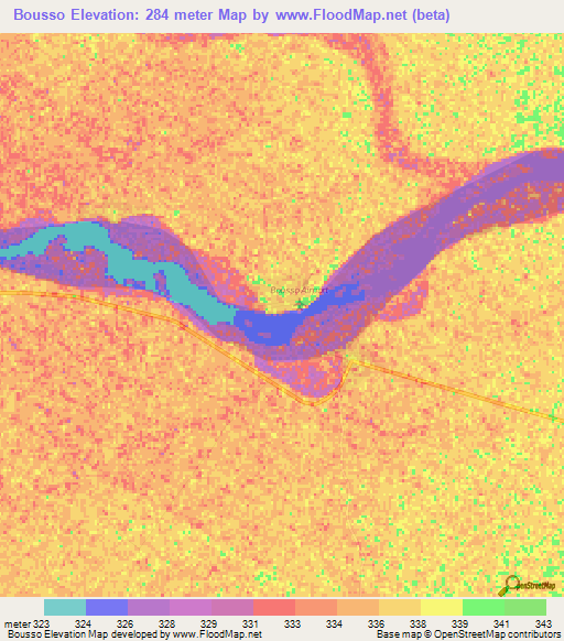 Bousso,Chad Elevation Map