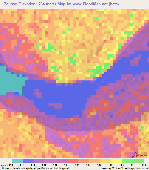 Bousso,Chad Elevation Map