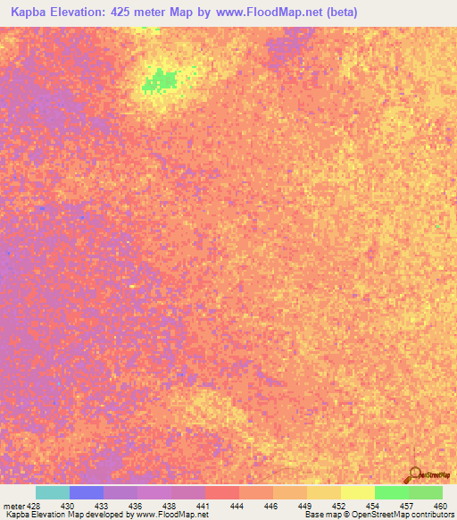 Kapba,Chad Elevation Map