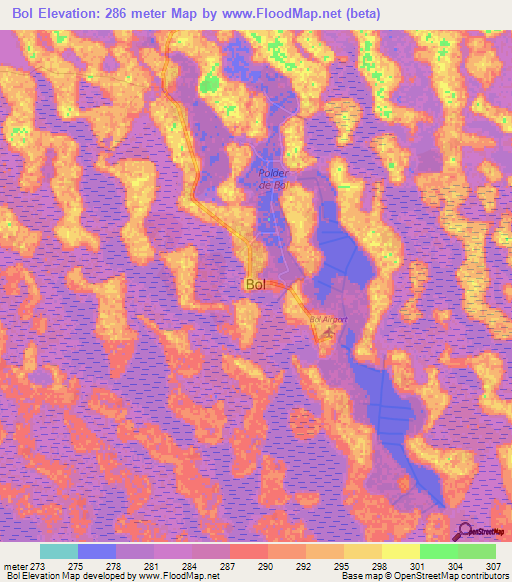 Bol,Chad Elevation Map