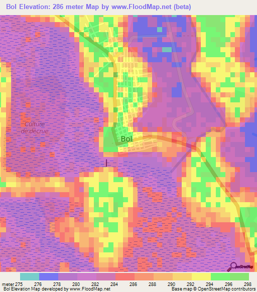 Bol,Chad Elevation Map
