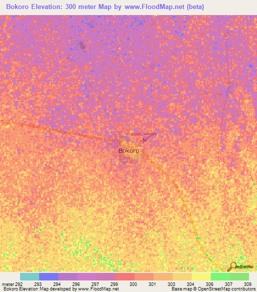 Bokoro,Chad Elevation Map