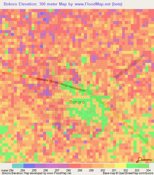 Bokoro,Chad Elevation Map