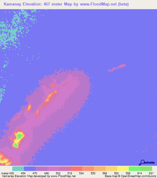 Kamanay,Chad Elevation Map