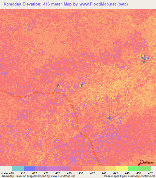 Kamaday,Chad Elevation Map