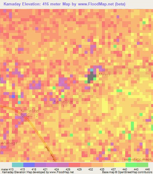 Kamaday,Chad Elevation Map