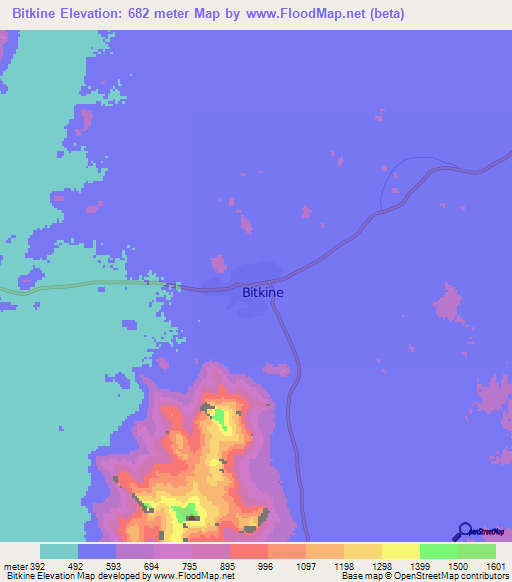 Bitkine,Chad Elevation Map