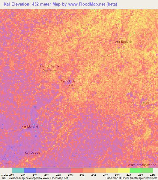 Kal,Chad Elevation Map