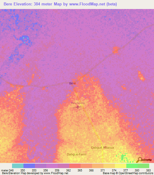 Bere,Chad Elevation Map