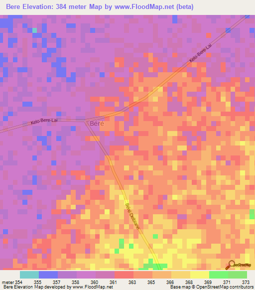 Bere,Chad Elevation Map