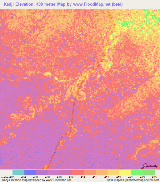 Kadji,Chad Elevation Map