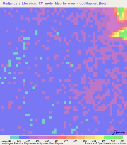 Kadjangare,Chad Elevation Map