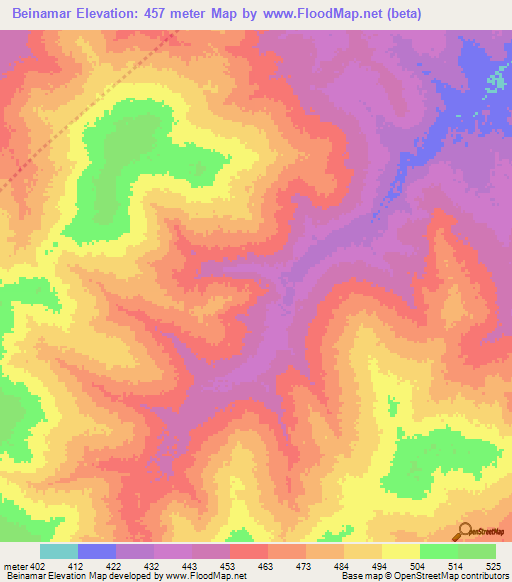 Beinamar,Chad Elevation Map
