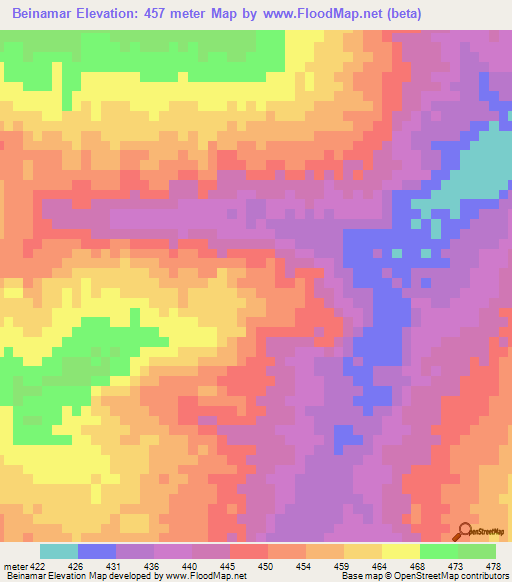 Beinamar,Chad Elevation Map