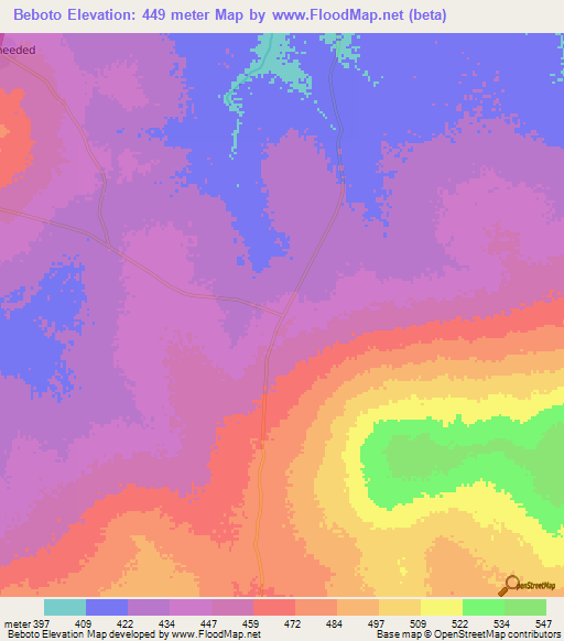 Beboto,Chad Elevation Map