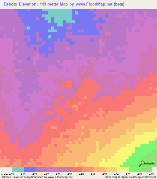 Beboto,Chad Elevation Map