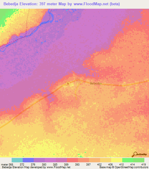 Bebedja,Chad Elevation Map