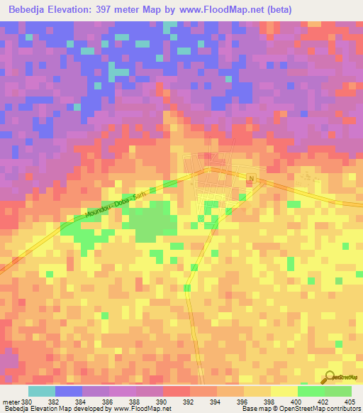 Bebedja,Chad Elevation Map