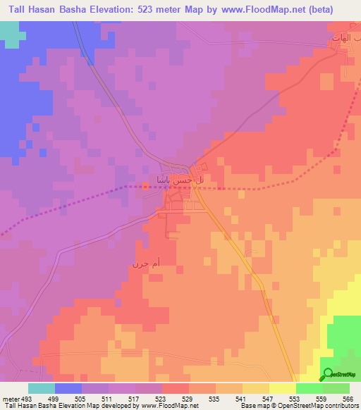 Tall Hasan Basha,Syria Elevation Map
