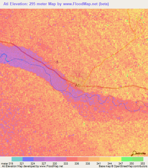 Ati,Chad Elevation Map