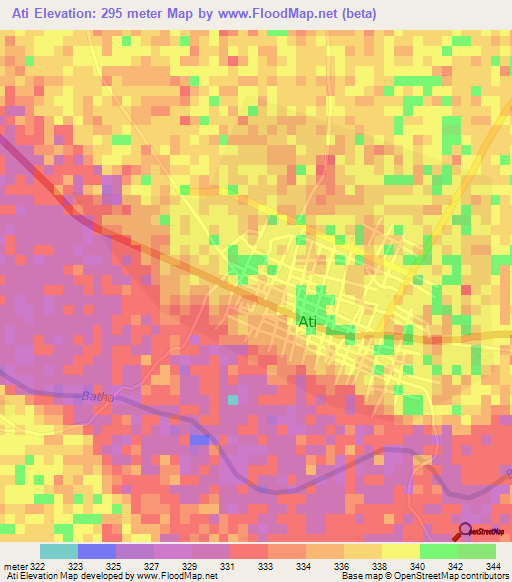 Ati,Chad Elevation Map