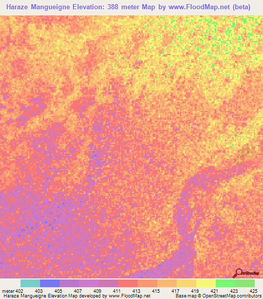 Haraze Mangueigne,Chad Elevation Map