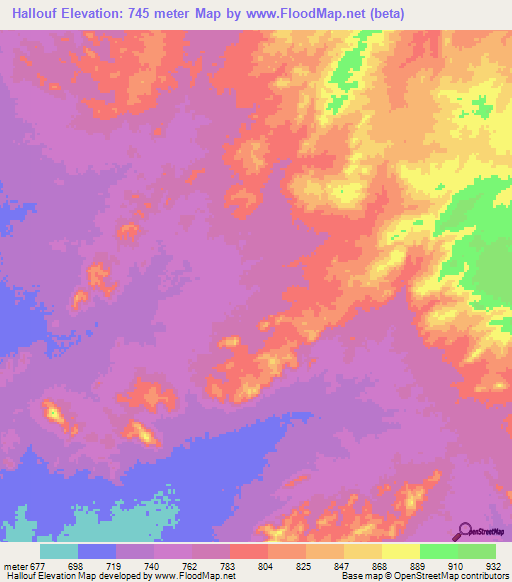 Hallouf,Chad Elevation Map