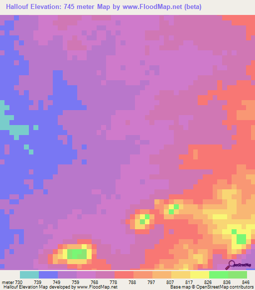 Hallouf,Chad Elevation Map