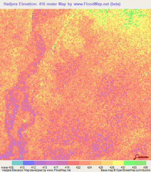 Hadjera,Chad Elevation Map
