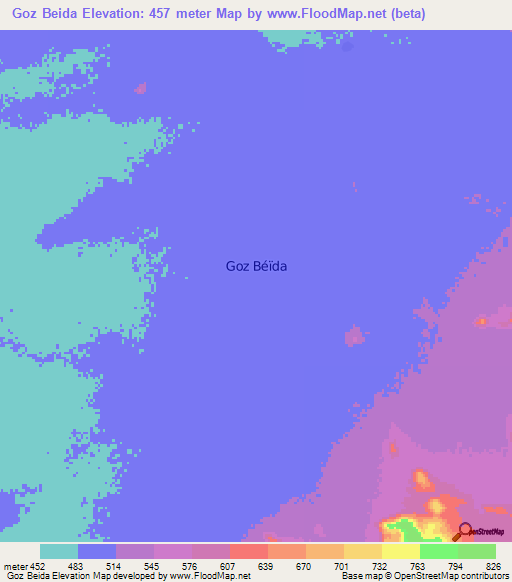 Goz Beida,Chad Elevation Map