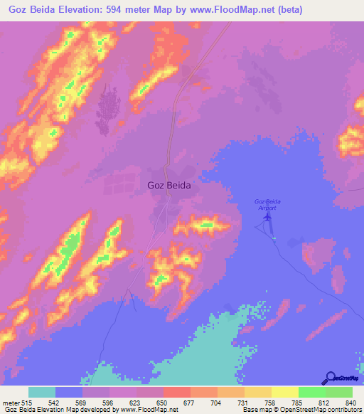 Goz Beida,Chad Elevation Map