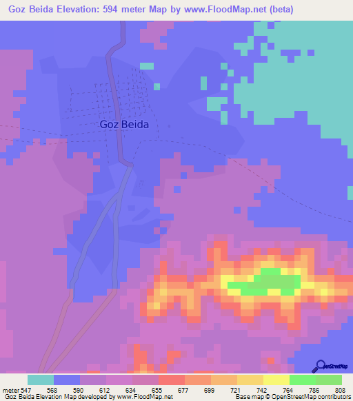 Goz Beida,Chad Elevation Map