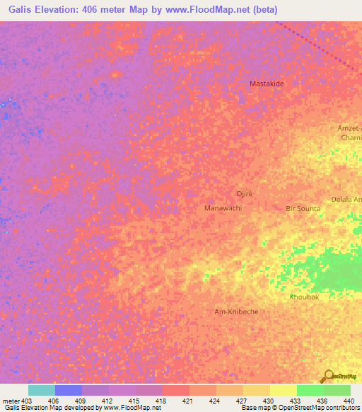 Galis,Chad Elevation Map