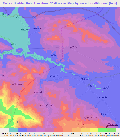 Qal`eh Dokhtar Kabr,Iran Elevation Map