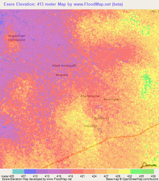 Esere,Chad Elevation Map