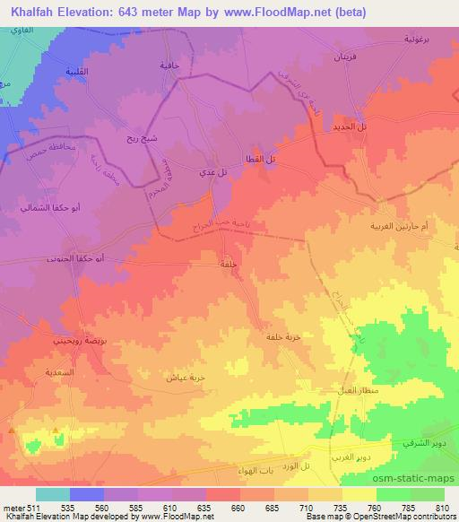 Khalfah,Syria Elevation Map