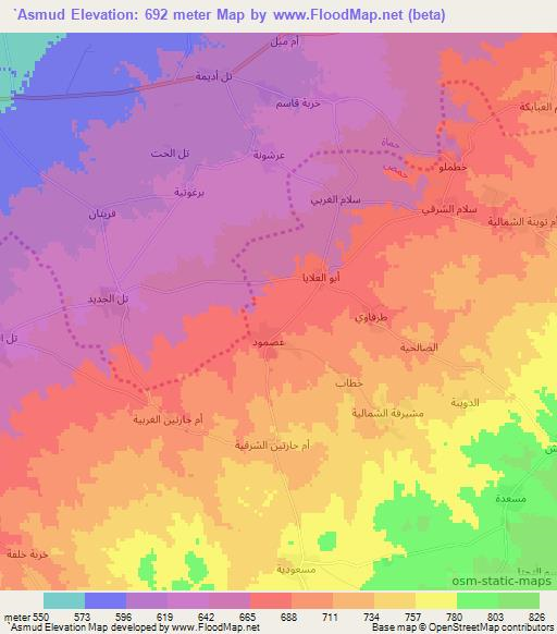 `Asmud,Syria Elevation Map
