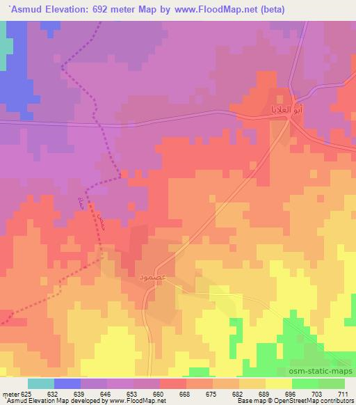 `Asmud,Syria Elevation Map