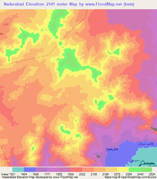 Naderabad,Iran Elevation Map