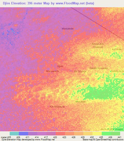 Djire,Chad Elevation Map