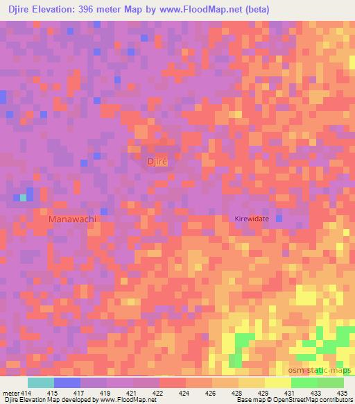 Djire,Chad Elevation Map