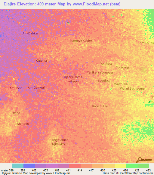 Djajire,Chad Elevation Map