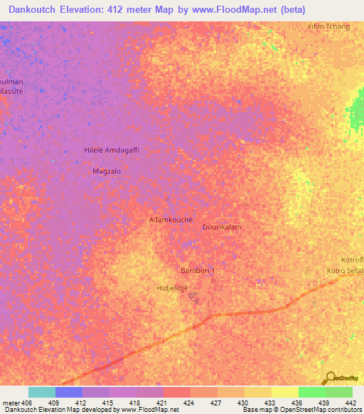 Dankoutch,Chad Elevation Map