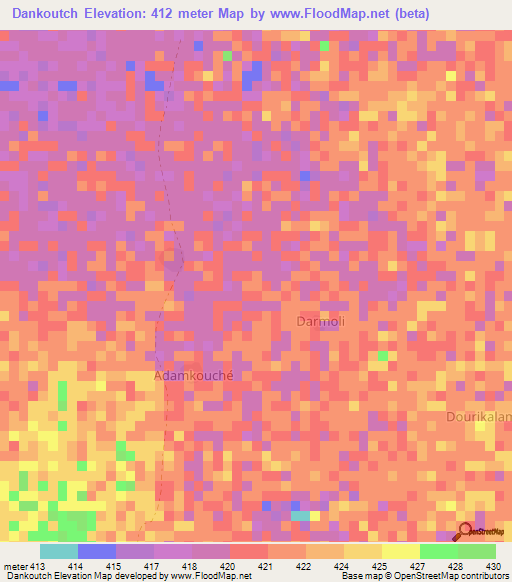 Dankoutch,Chad Elevation Map