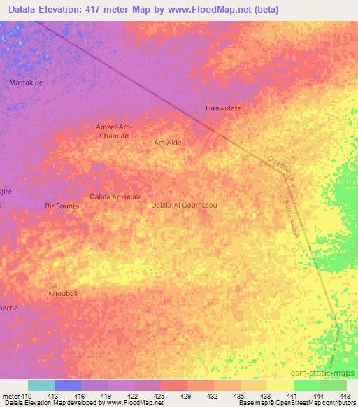 Dalala,Chad Elevation Map