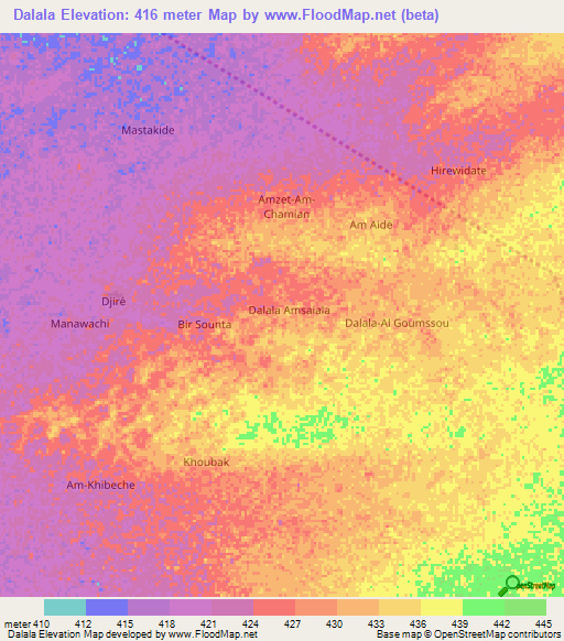 Dalala,Chad Elevation Map