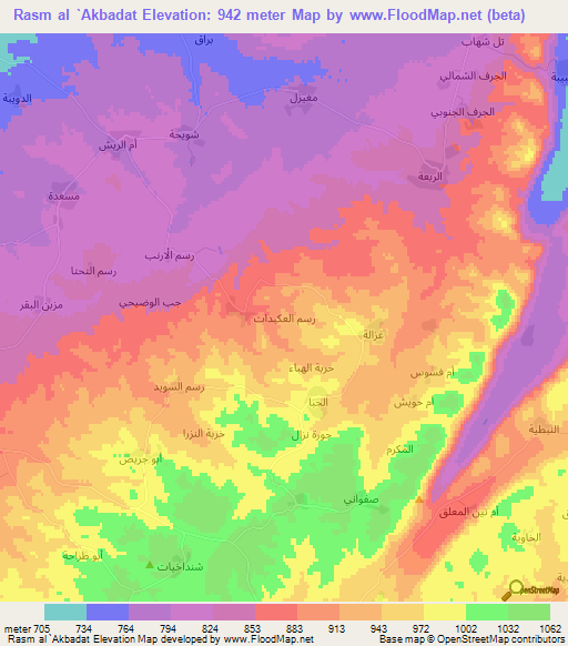 Rasm al `Akbadat,Syria Elevation Map