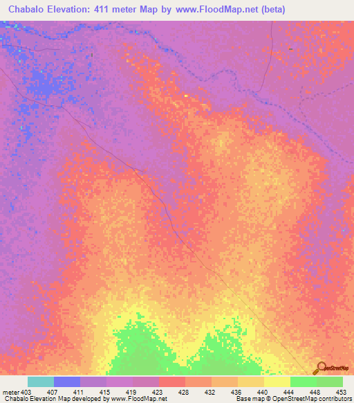 Chabalo,Chad Elevation Map